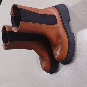 Zara Vegan Leather Mid Calf Lug Sole Boots Size 36